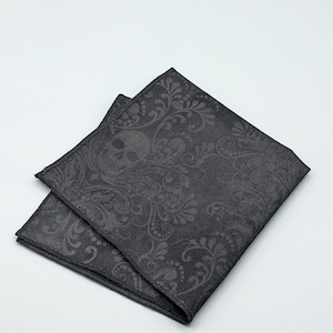 Charcoal and Grey Skull Pocket Square.