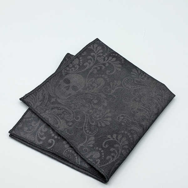 Charcoal and Grey Skull Pocket Square.