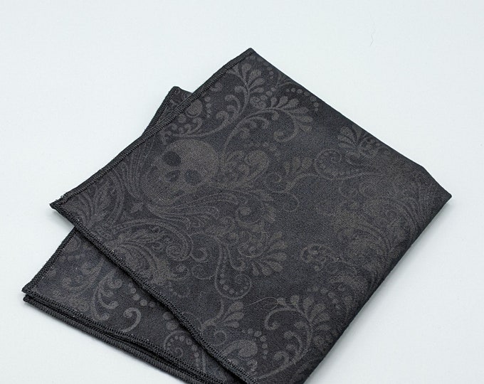 Charcoal and Grey Skull Pocket Square.