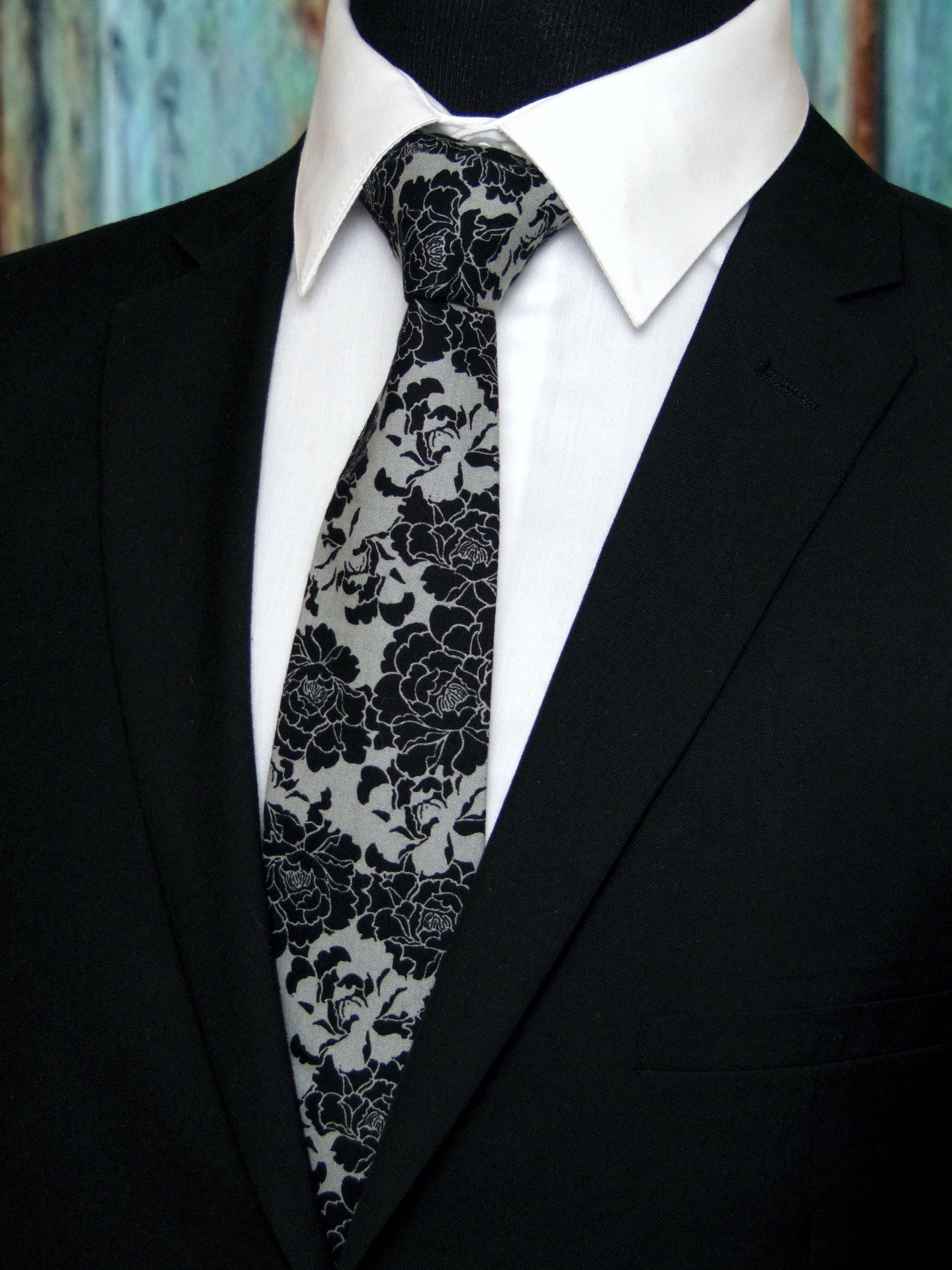 floral necktie floral tie mens necktie mens tie black necktie
