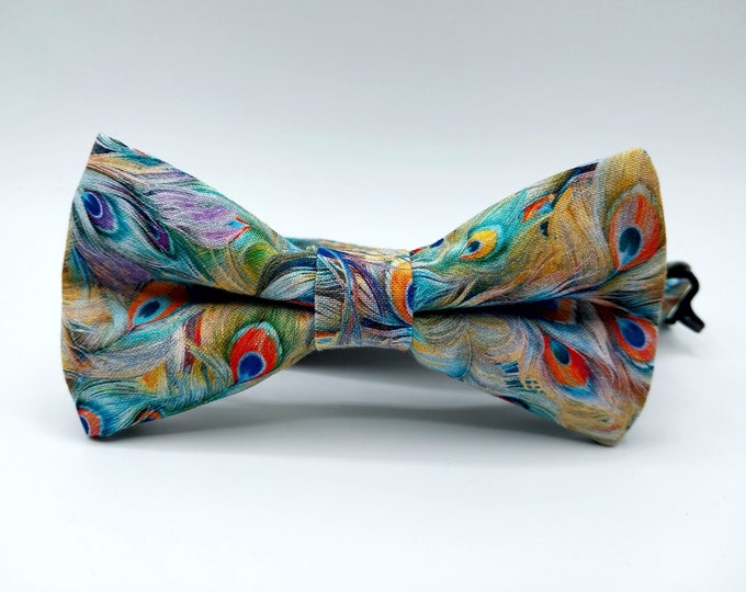 Pastel Peacock Feather Bow Tie