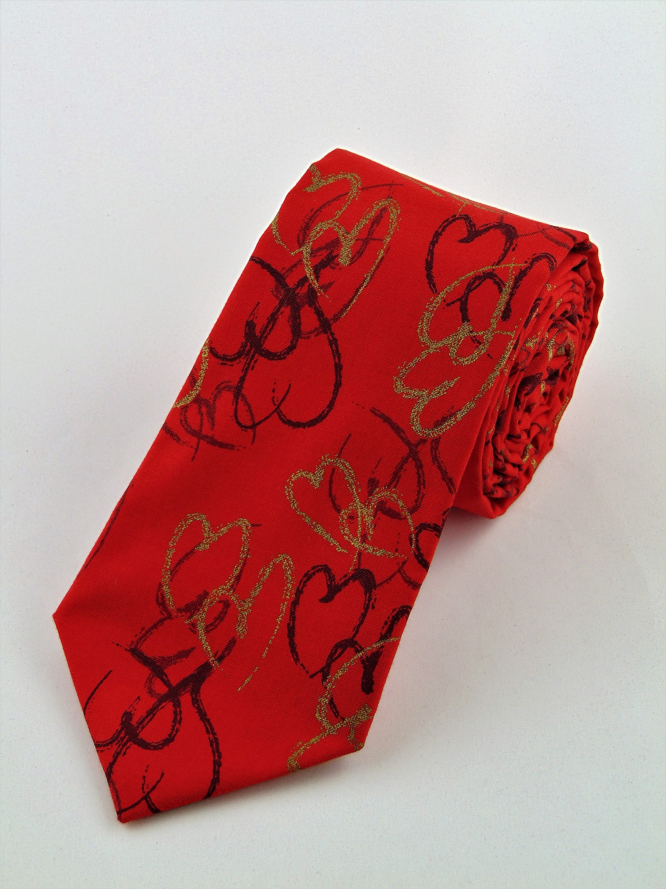 Valentines Day Gift Mens Red with Hearts Valentines Day Necktie. Alos