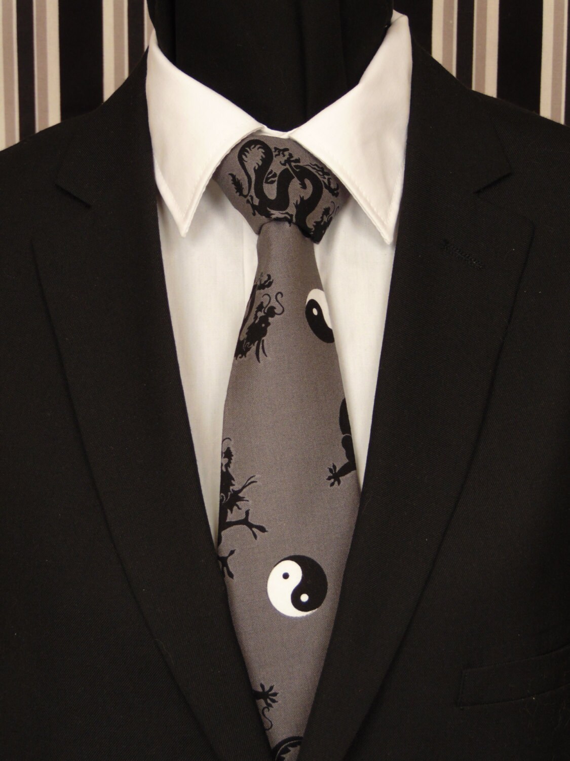 Dragon Necktie, Dragon Tie, Yin Yang Necktie, Yin Yang Tie, Mens