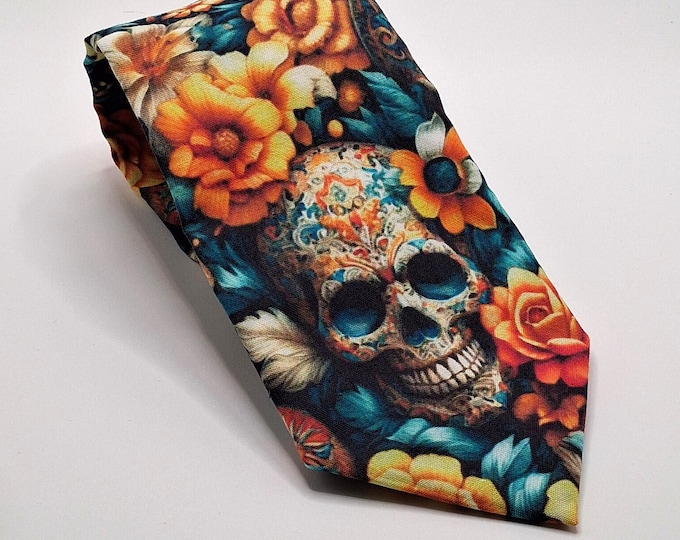 Floral Gothic Skull Necktie – Vibrant Floral Skull tie