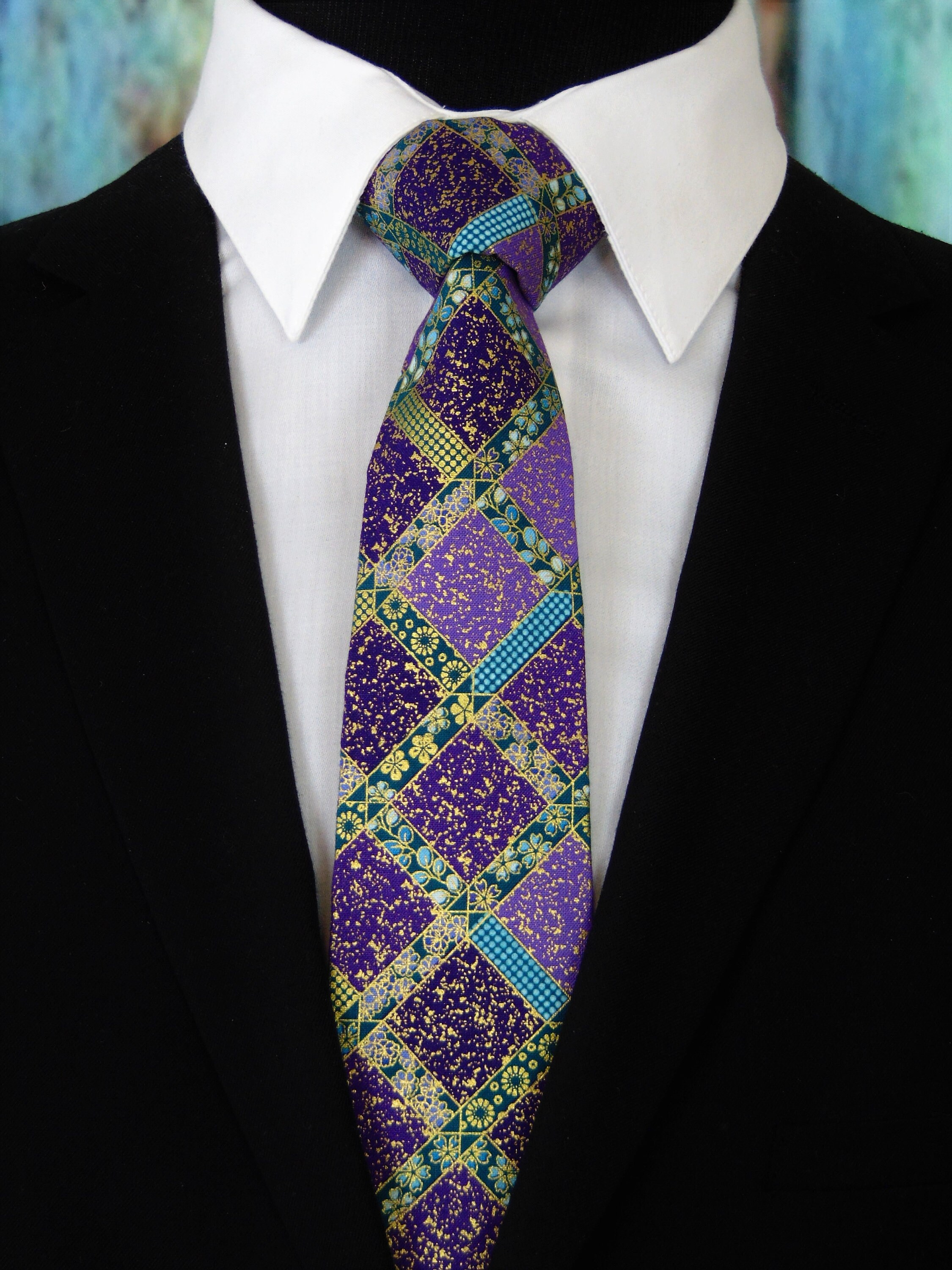 Purple Ties Mens Purple and Gold Necktie, Available as a Skinny Tie