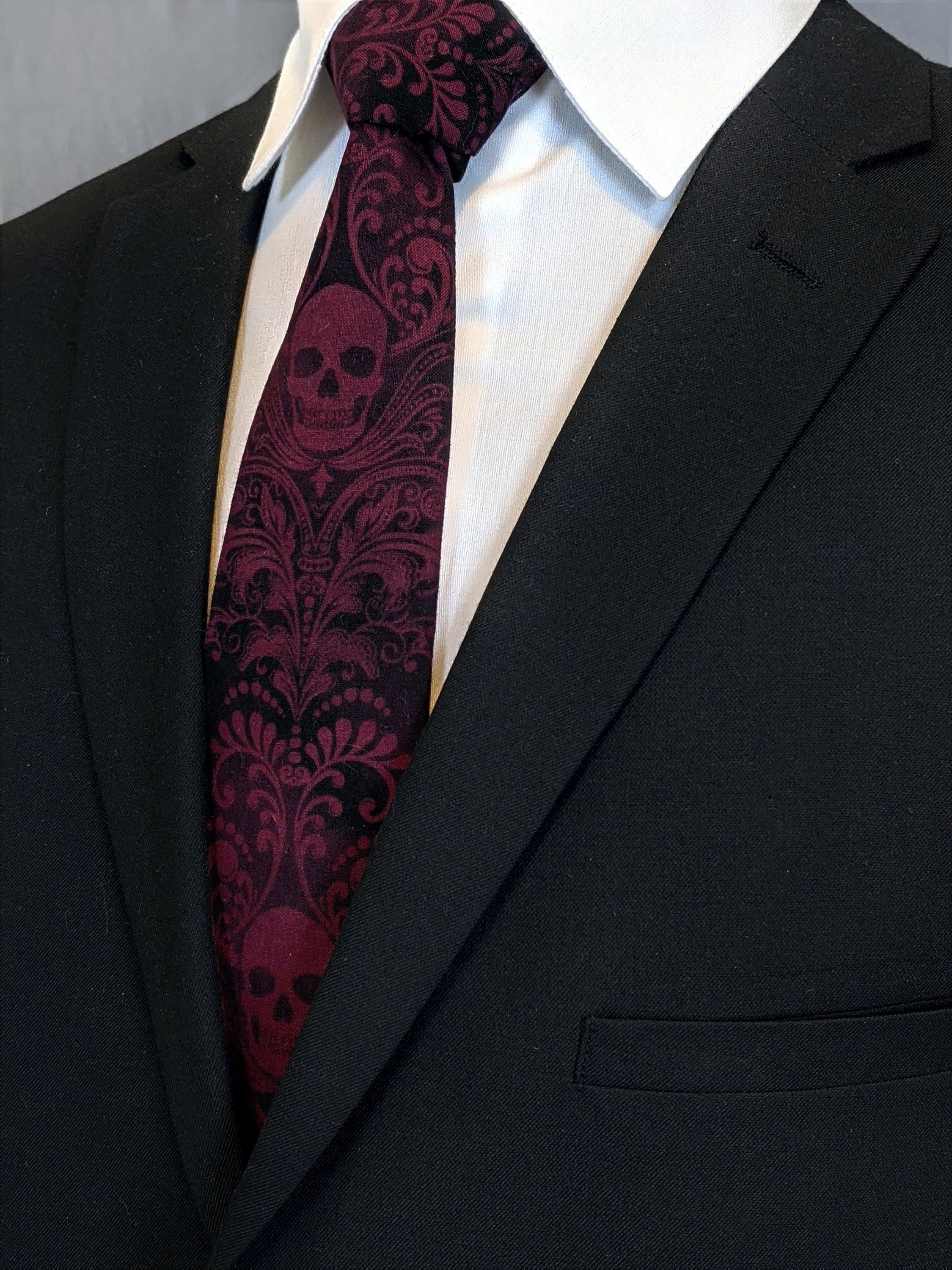 Skull Neck Tie – Wine Red and Black Skull Ties, Please read item ...
