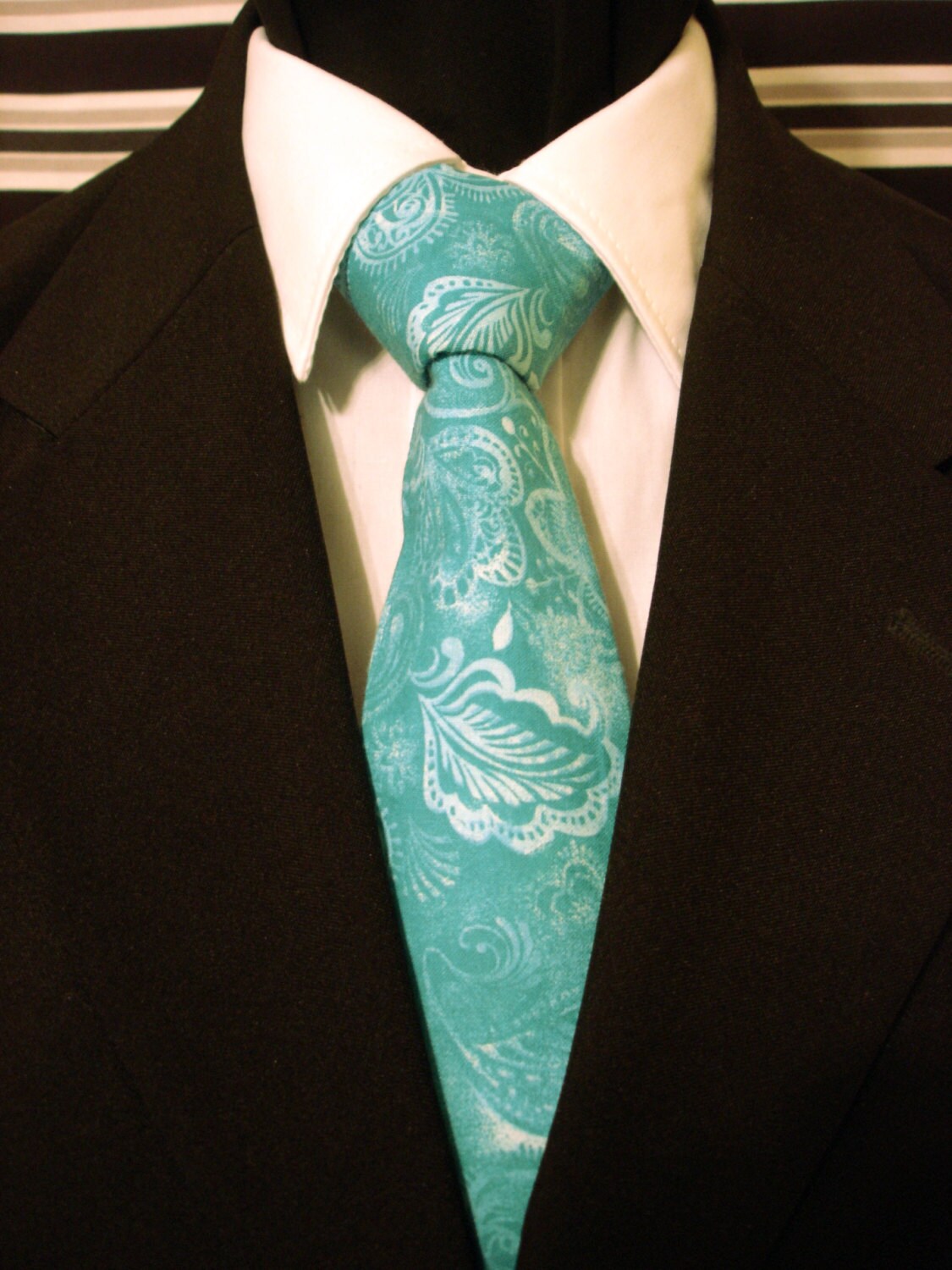 Floral Necktie, Floral Tie, Mens Necktie, Mens Tie, Teal Necktie, Teal