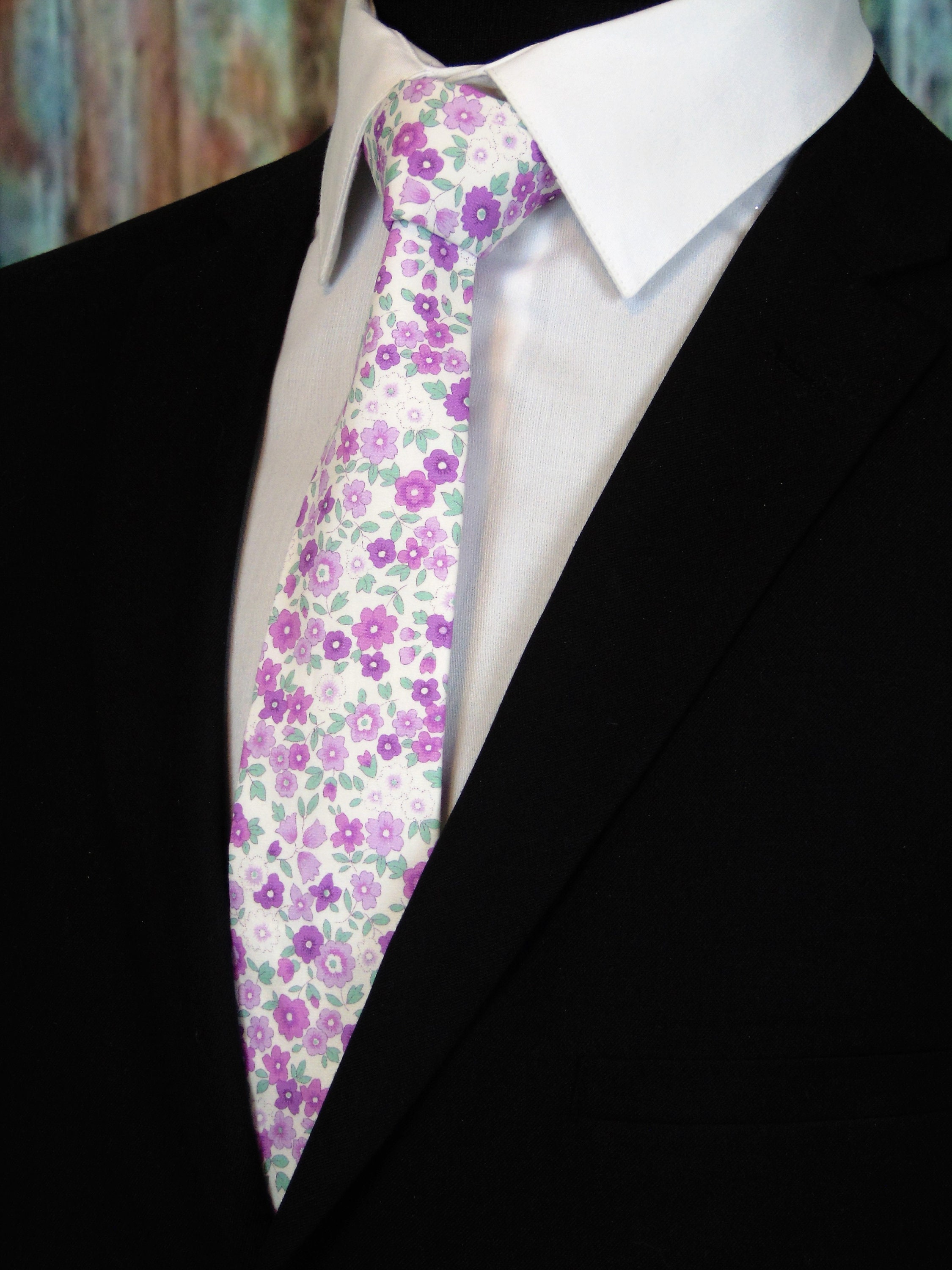 Floral Purple Neck Tie Mens Necktie with Floral, Available as a Extra