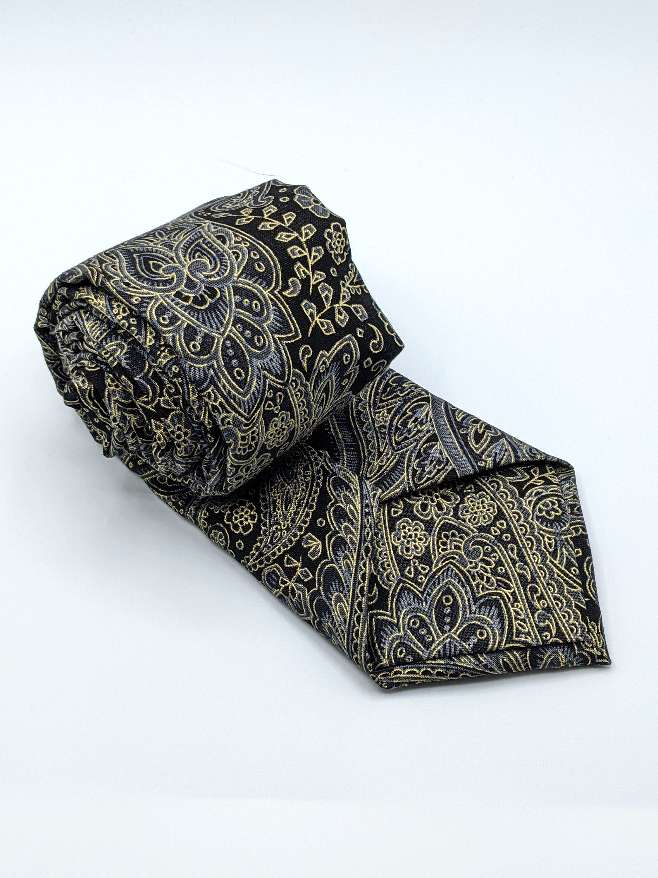 Black Paisely Necktie Mens Black Paisley Tie Metallic