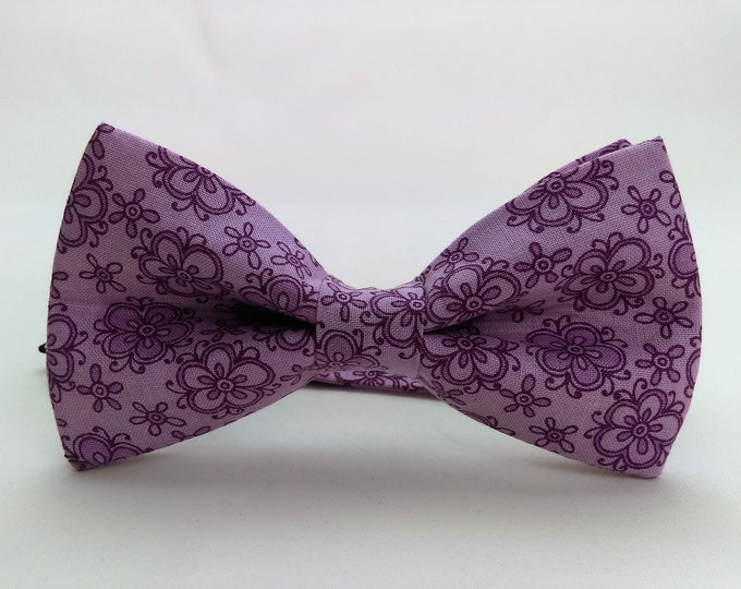 Pink Bow Tie, Pink Bowtie, Floral Bow Tie, Floral Bowtie, Mens Bow Tie, Fathers Day, Birthday, Gift, Wedding, Christmas, Prom, Purple, Dad