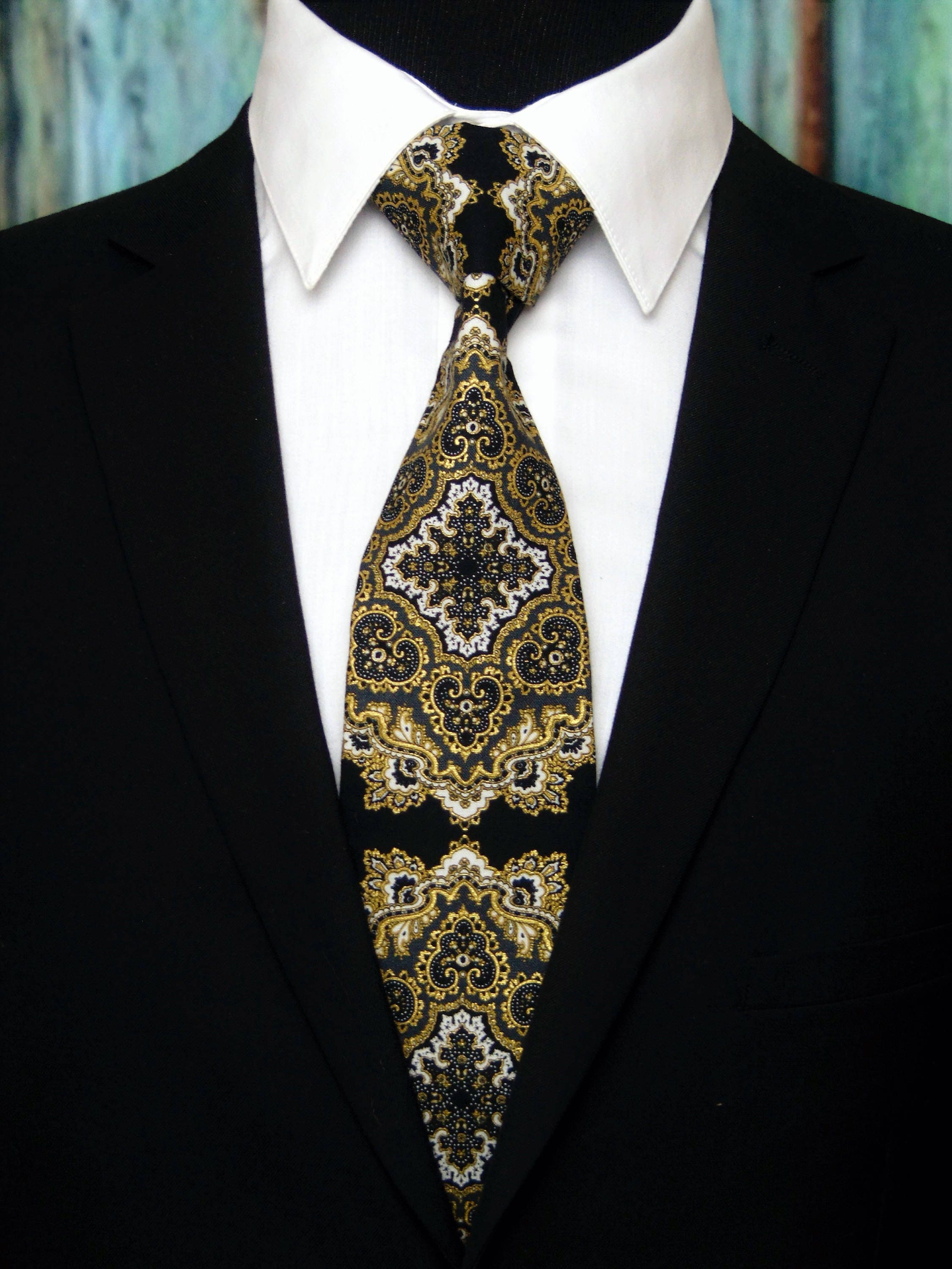 Black Necktie, Black Tie, Mens Necktie, Mens Tie, Gold Necktie, Gold ...