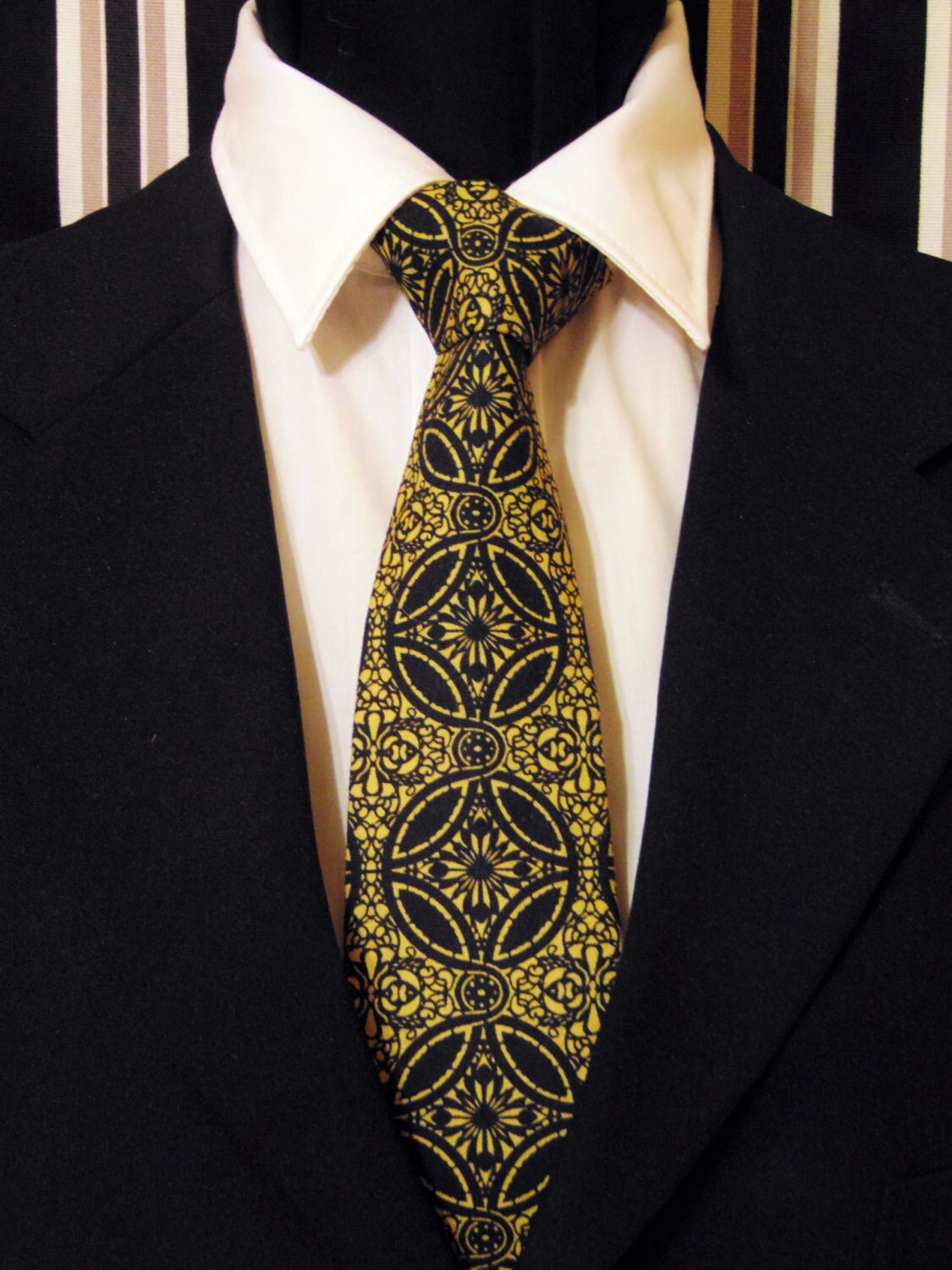 Mens Necktie, Mens Tie, Black Necktie, Black Tie, Tie, Gold, Wedding