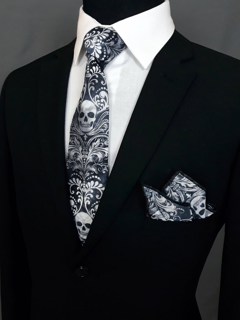 Skull Necktie Skull Tie, Please read item description, Skull necktie only, pocket square not included image 1