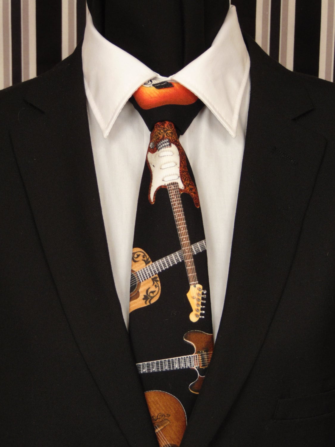 Guitar Necktie, Guitar Tie, Mens Necktie, Mens Tie, Music Necktie
