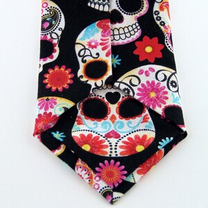 Sugar Skull Tie Colorful Cotton Sugar Skull Mens Necktie, Great Halloween Tie image 3