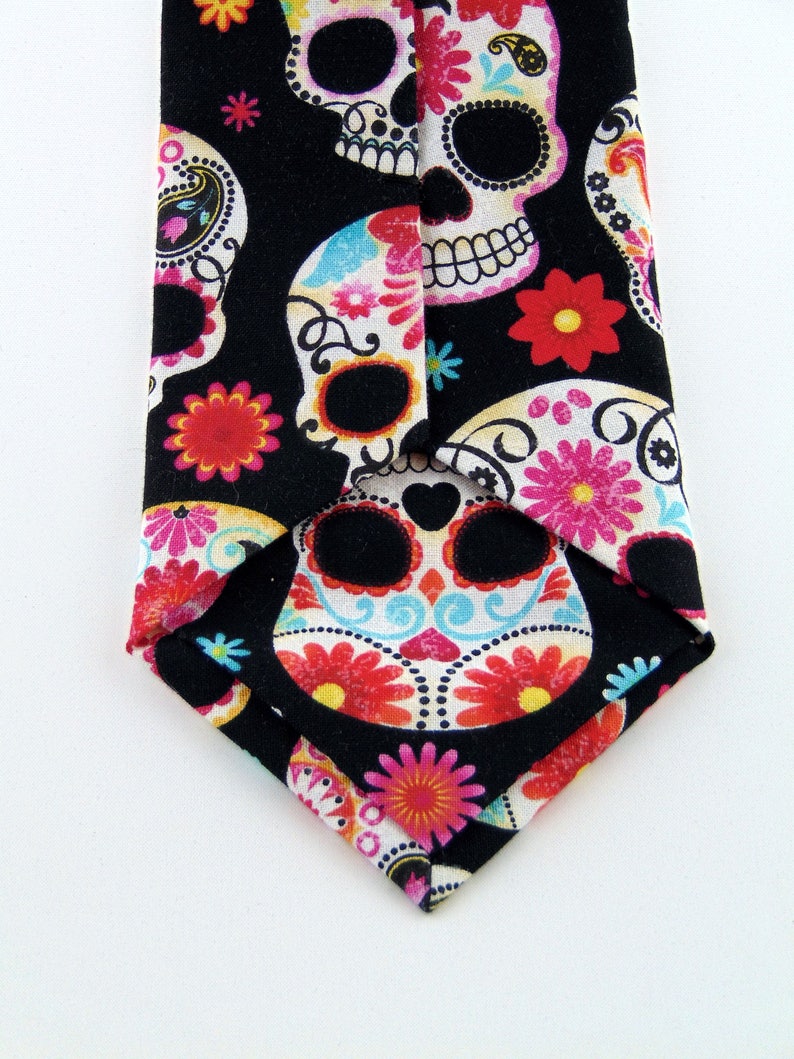 Sugar Skull Tie Colorful Cotton Sugar Skull Mens Necktie, Great Halloween Tie image 3