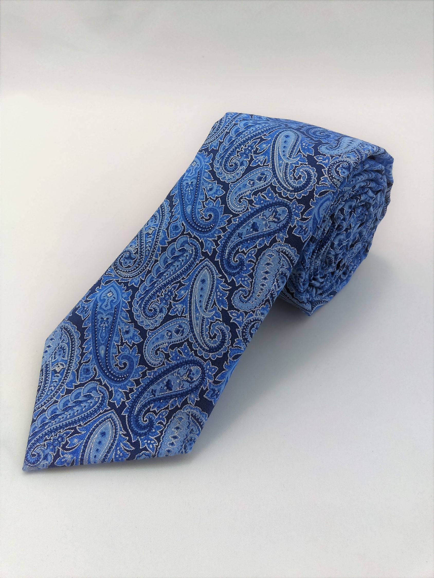 Fathers Day Gift – Paisley Neck Tie, Mens Blue Paisley Necktie ...