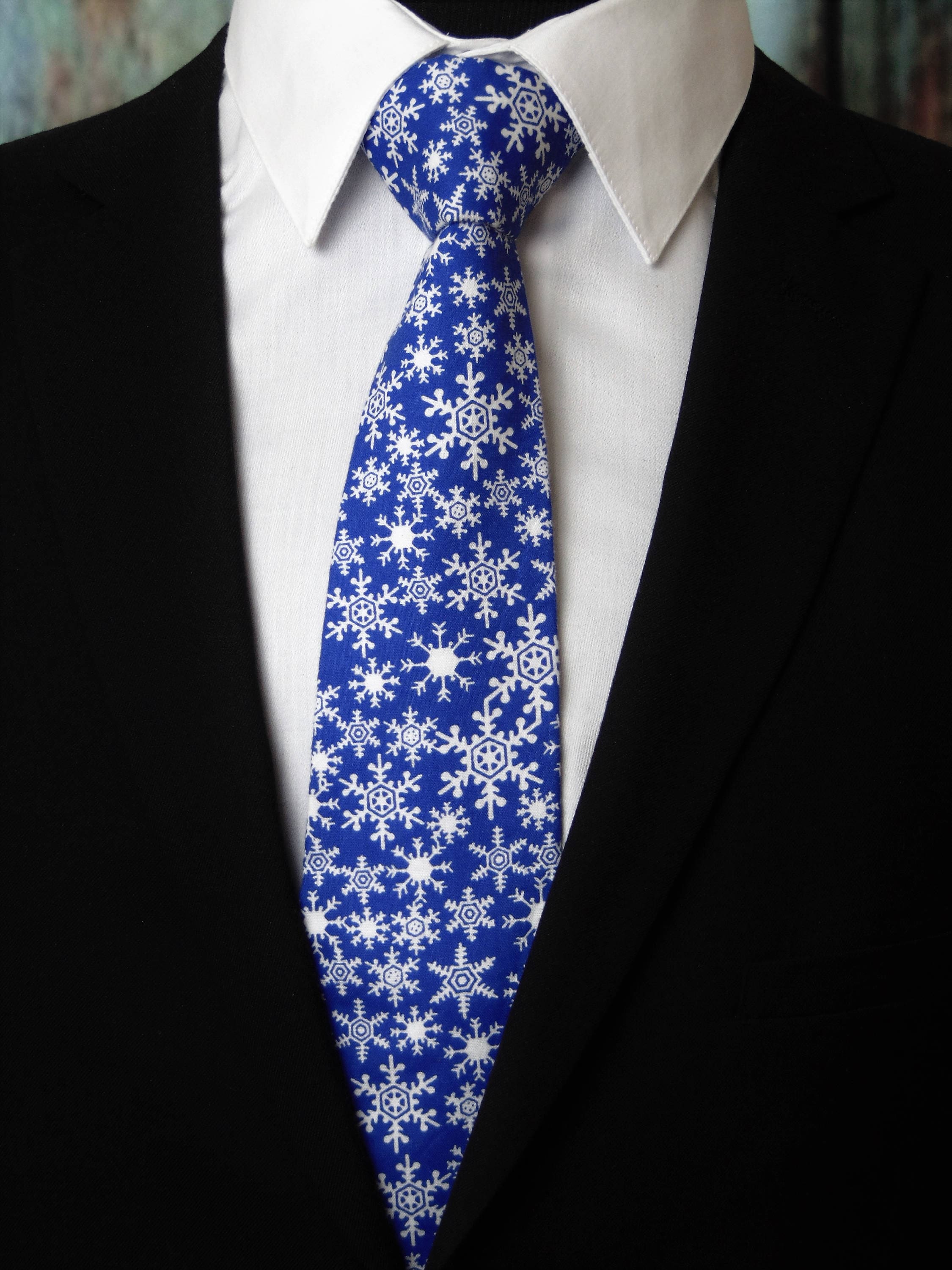 Snowflake Tie – Blue Mens Christmas Tie with White Snowflake Neck Tie also  Available as a Skinny Tie.