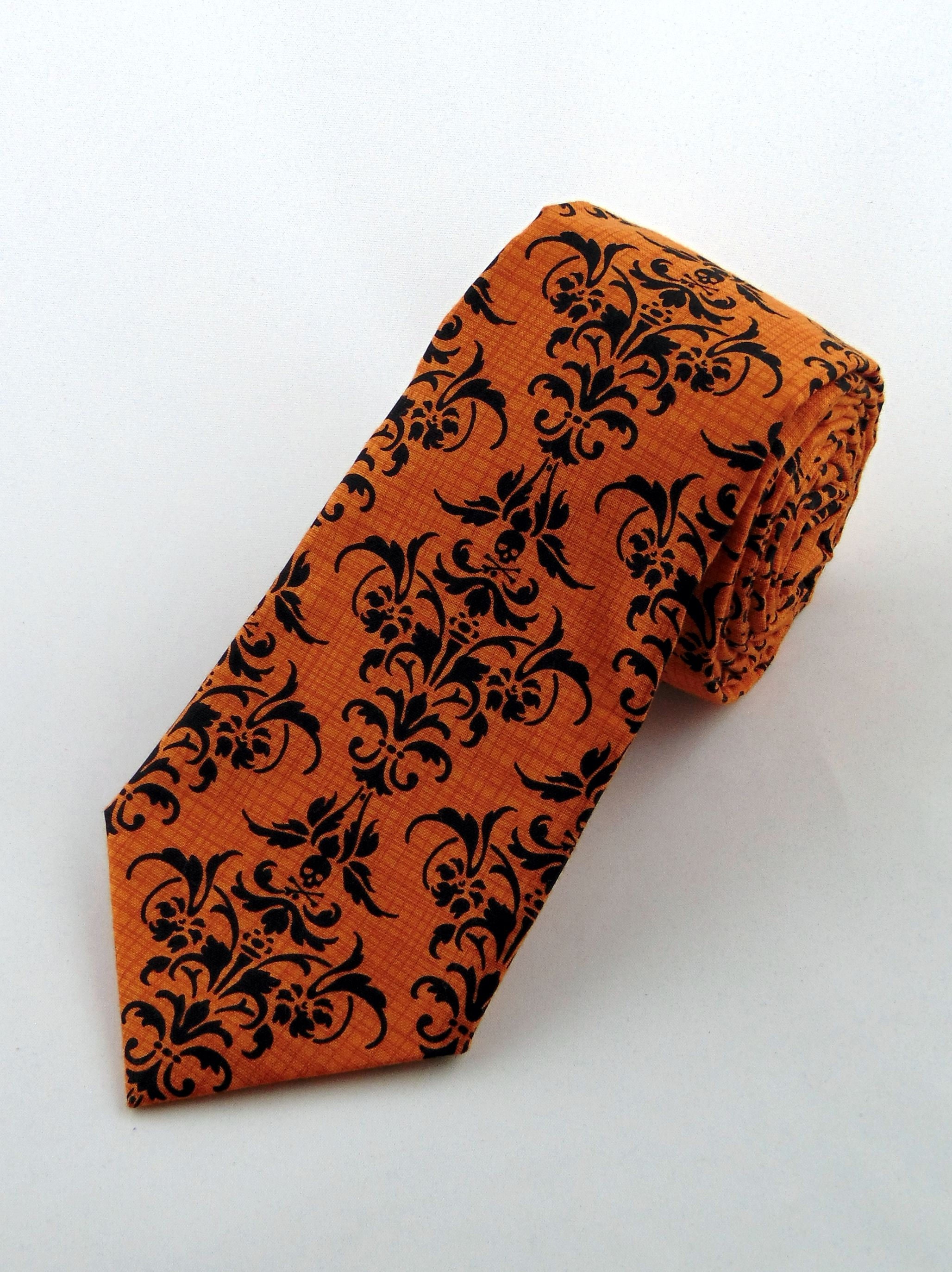 Halloween Tie Mens Necktie with Small Black Skull Tie Motif, Makes a