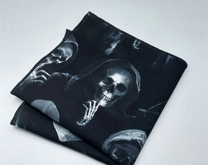 Gothic Hooded Skeleton Pocket Square – Pocket Square only Necktie not included..