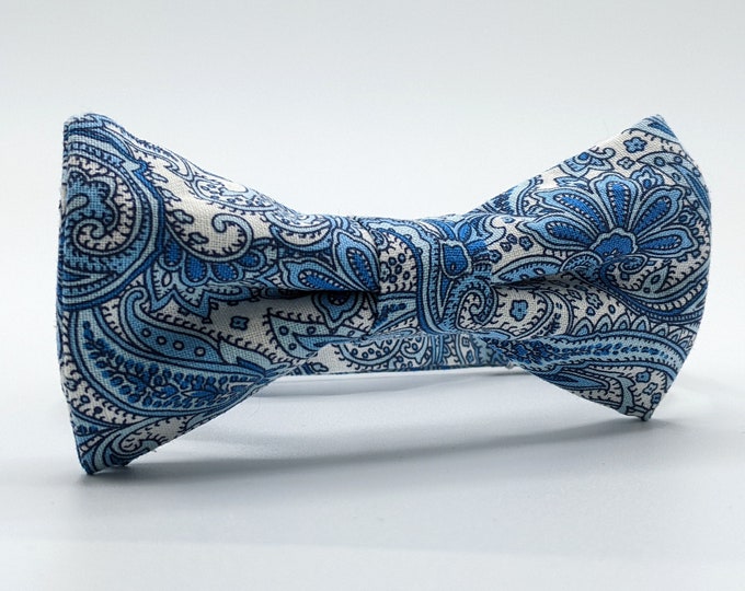 Blue Paisley Bow Tie – Mens or Boys Bow Tie with Blue Paisley