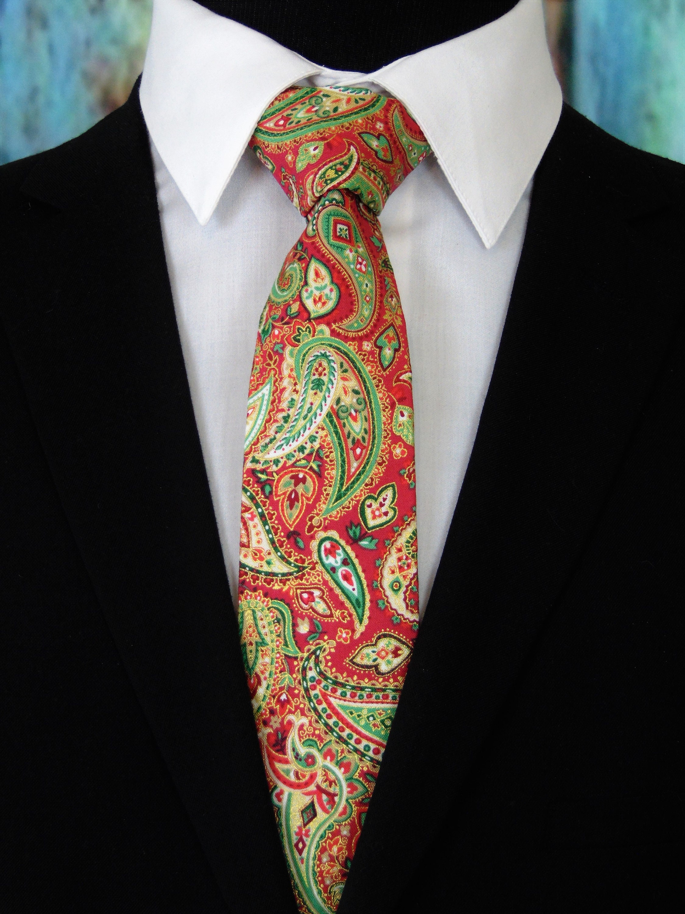 Christmas Tie Paisley Mens Christmas Necktie, Available as a Skinny Christmas Ties