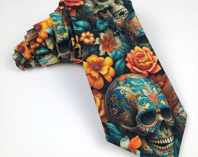 Floral Gothic Skull Necktie – Vibrant Floral Skull tie
