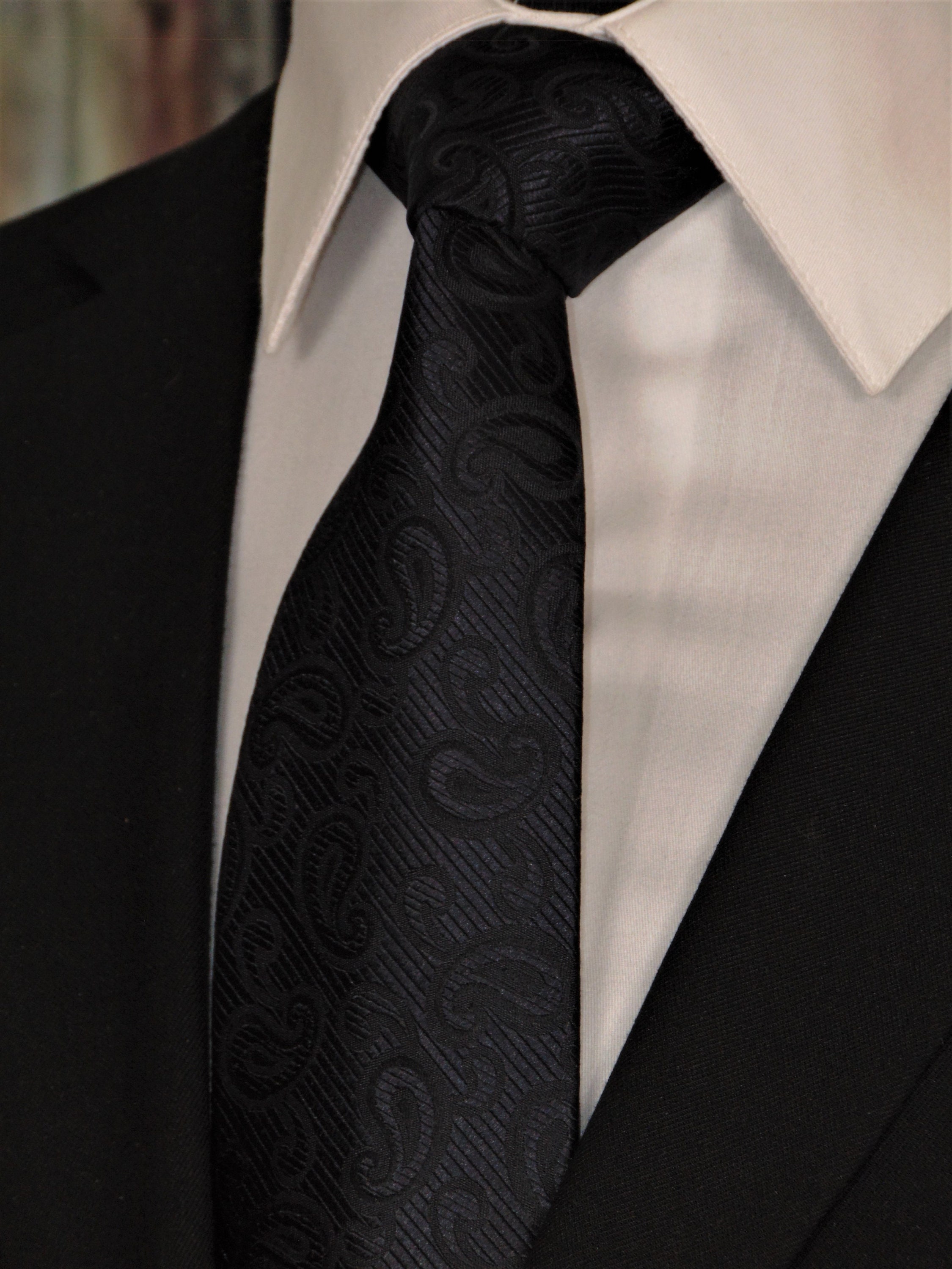 Silk Paisley Tie Mens 100% Silk Black on Black Paisley - Etsy