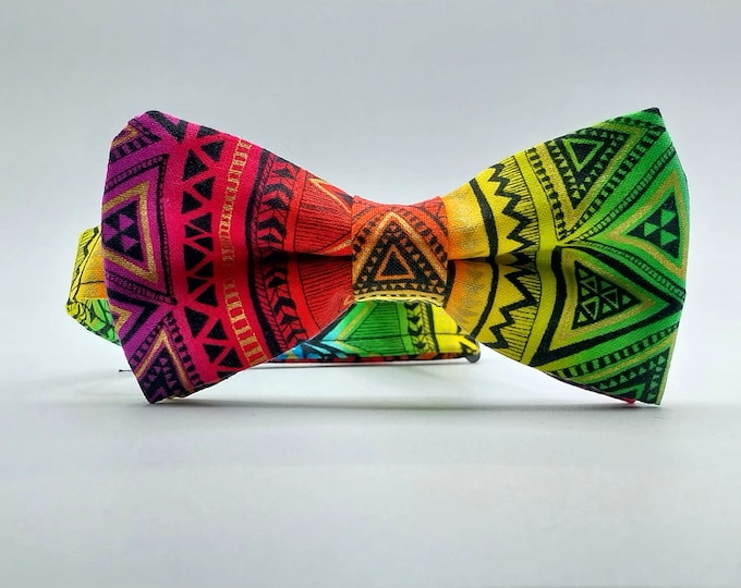 Colorful Geometric Bow Tie - Black, Greens, Yellows, Reds, and Purples