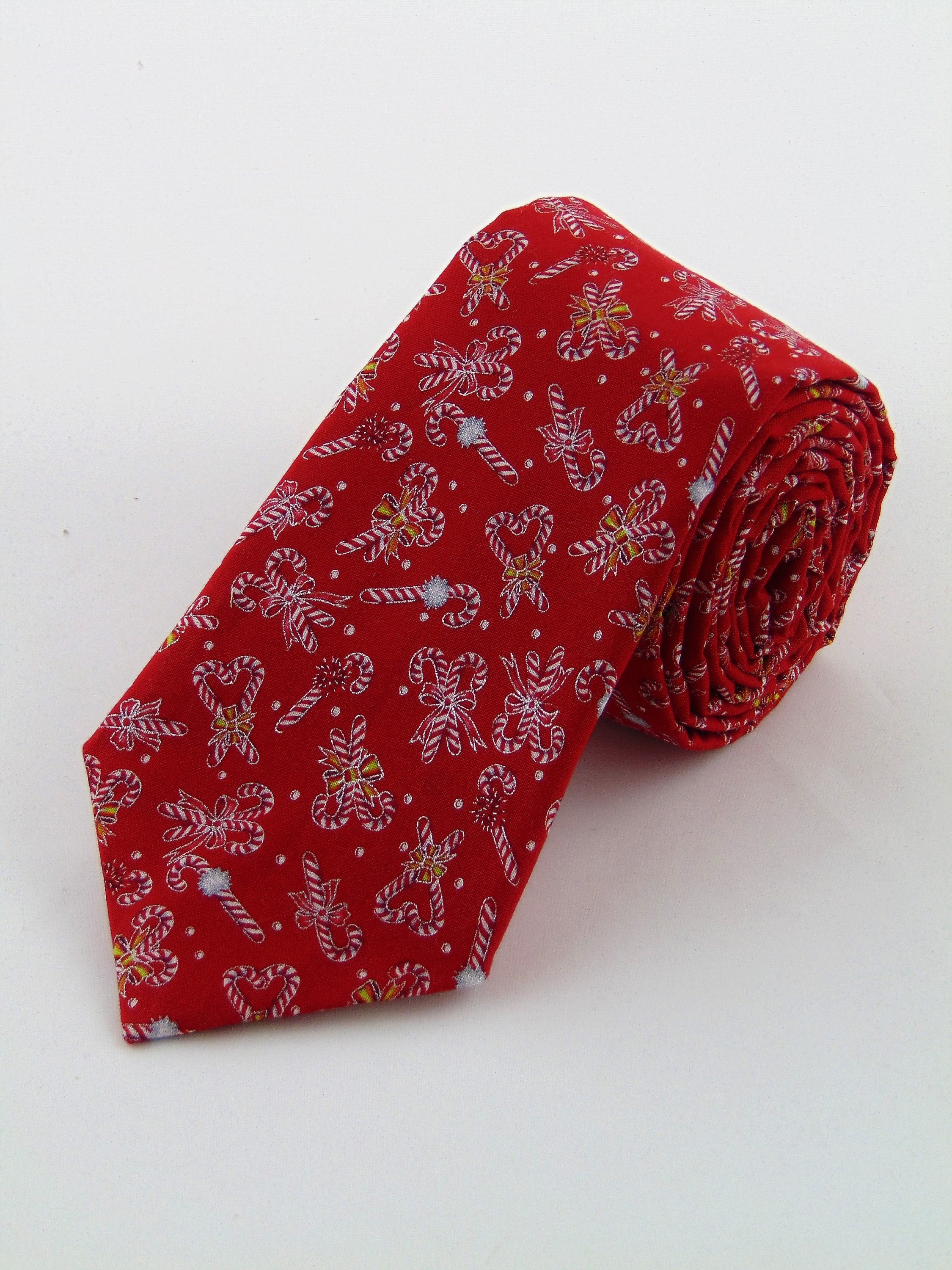Red Tie Mens or Boys Christmas Candy Cane Neck Tie alos Available as