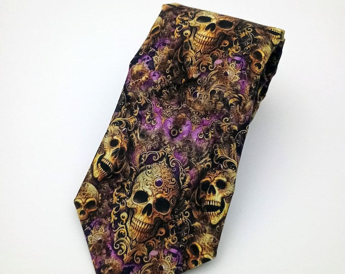 Gothic Skull Necktie - Purple & Gold