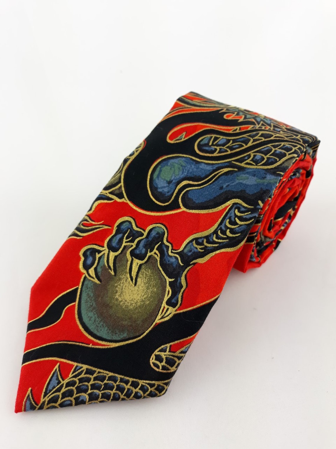 Ties With Dragons Dragon Tie Mens Japanese Style Red Dragon Etsy