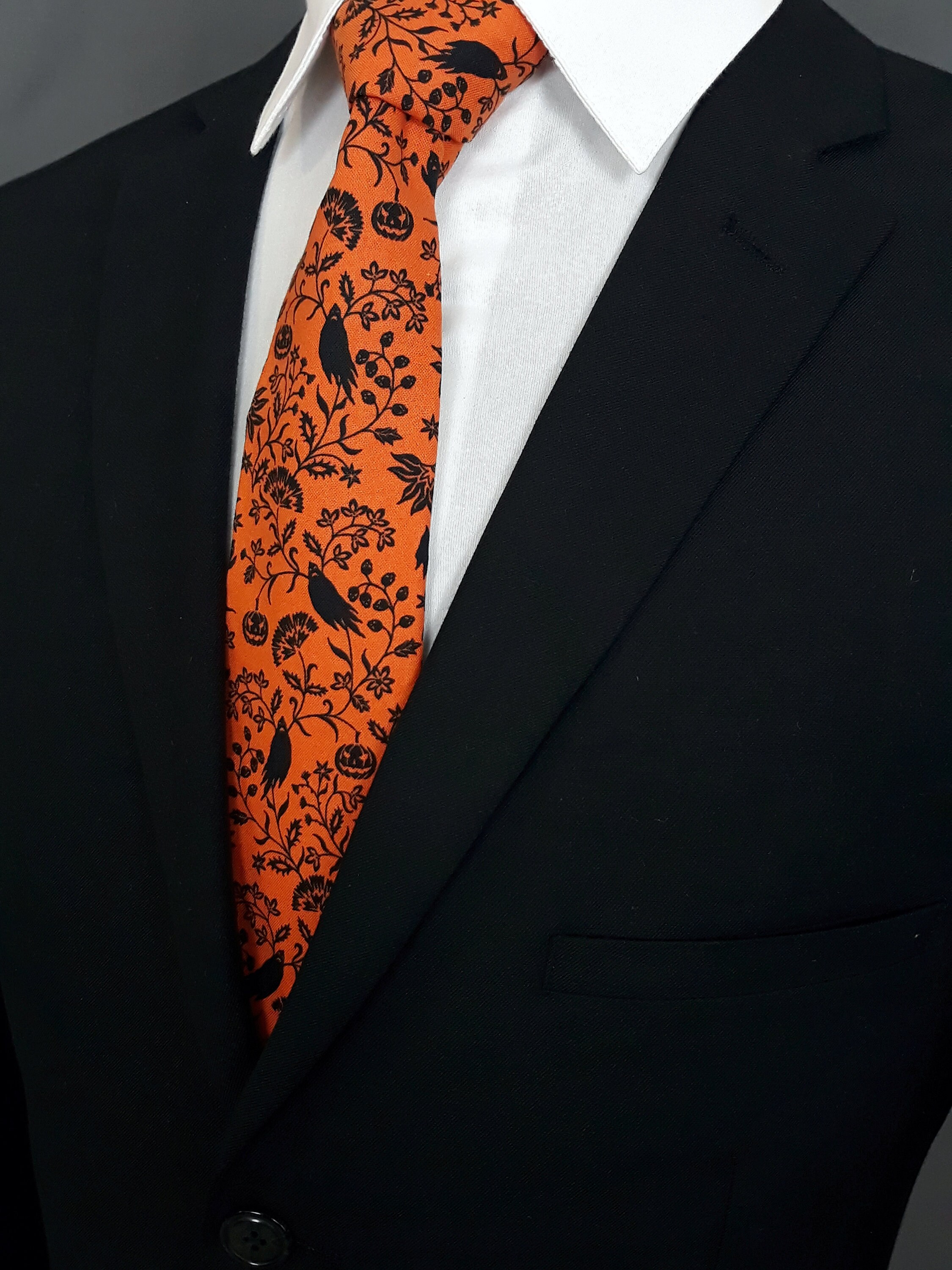Halloween Necktie Mens Orange and Black Halloween Tie
