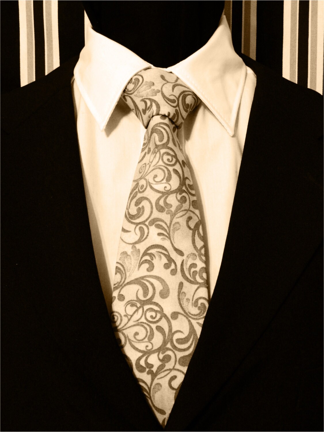 Extra Long Ties Gray Paisley Necktie, Available as a Skinny Tie and a