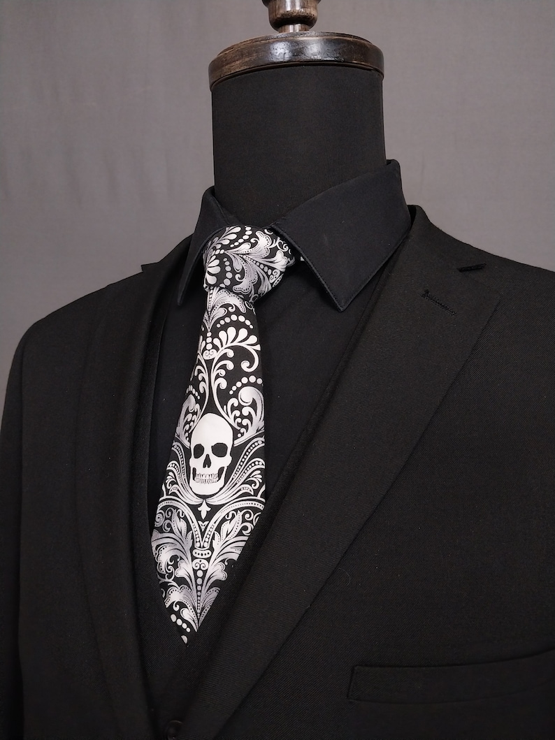 Skull Necktie Skull Tie, Please read item description, Skull necktie only, pocket square not included image 4