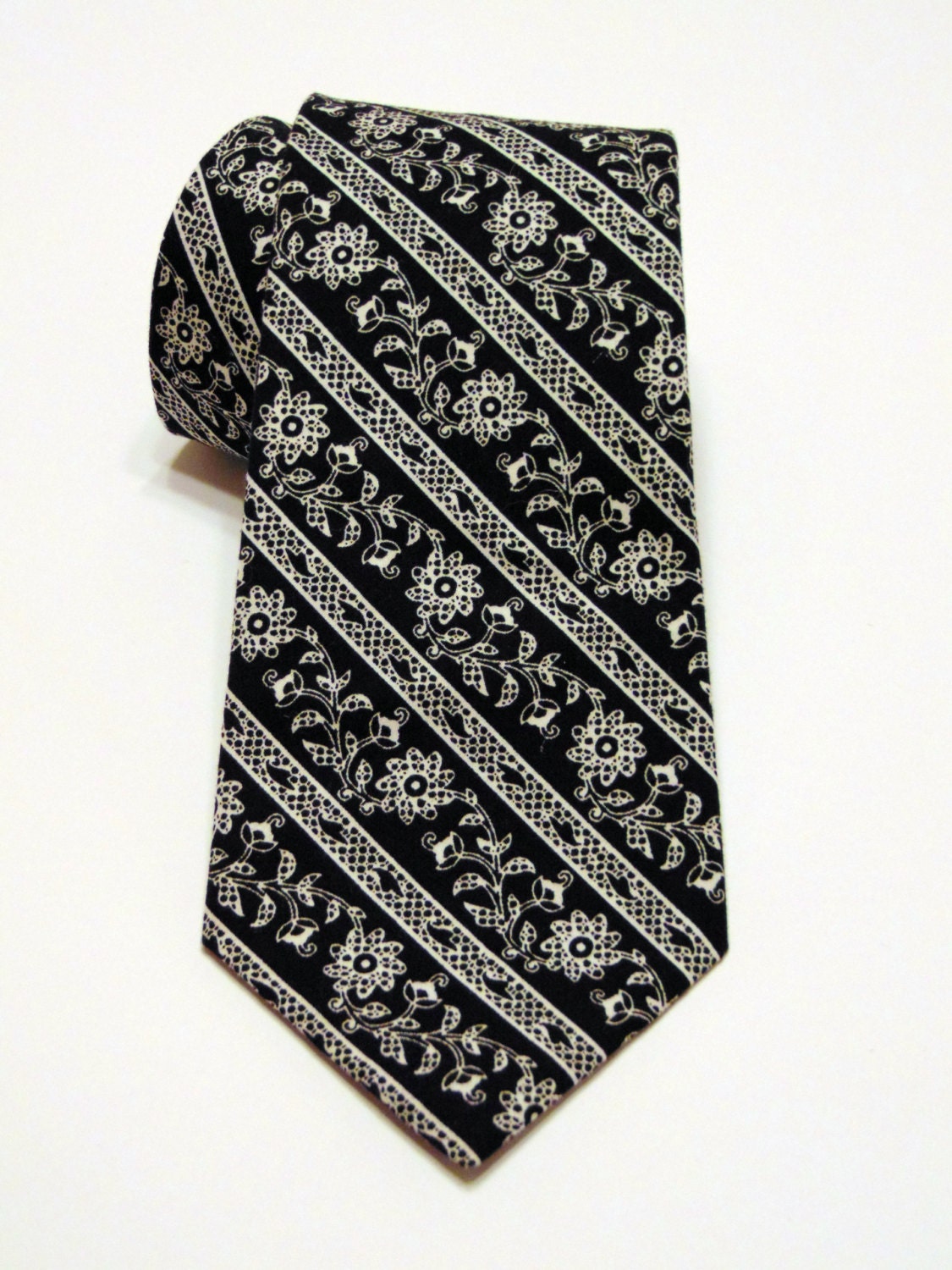 Black Floral Tie, Black Stripe Tie, Mens Necktie, Mens Tie, Floral ...
