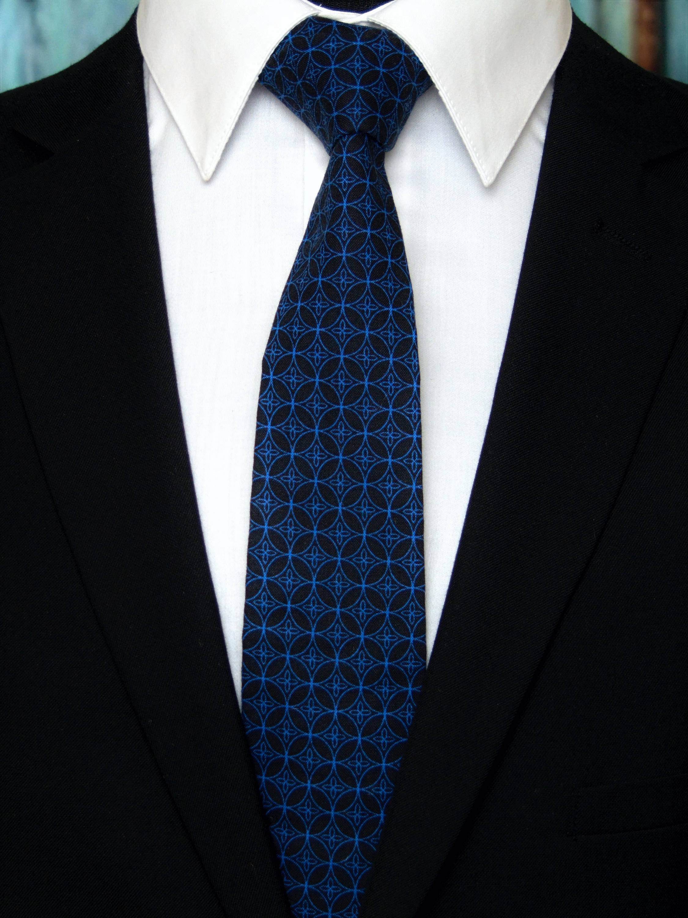 Blue Neck Tie Mens Navy Necktie with Classic Pattern, Makes a Great