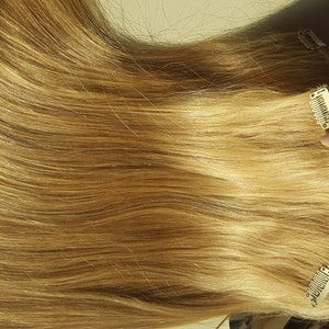 100% Echthaar - Clips in Haarverlängerungen - Remy European Hair - Hellblondes Weft-Haar - Haarzubehör - Leichte Haarverlängerung