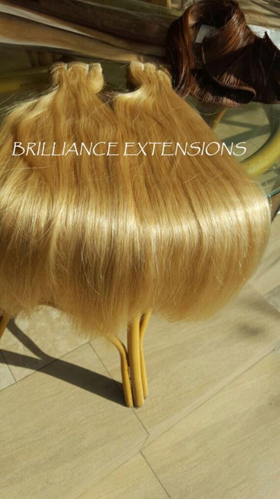 100 Human Hair Clip In Extensions Silky Straight Golden Etsy