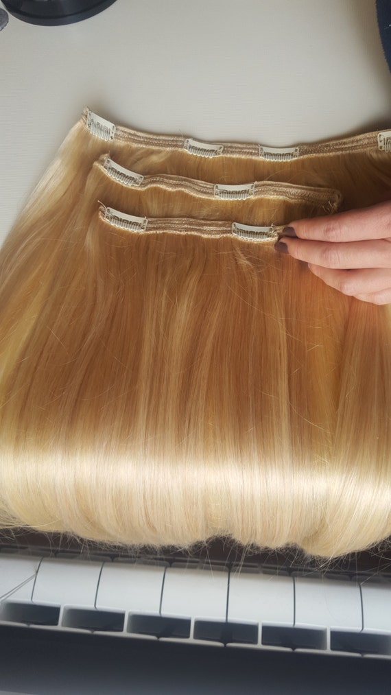 Blonde Hair Extensions, Clip in Extensions, 3 Piece Set, Clip On Extensions, Thick Hair, Long Hair, 150 grams Human Hair, Remy Human Hair