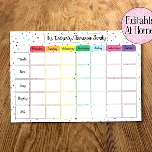 Family Planner, Weekly Planner, Family Organiser, Personalised Schedule, Edit at home Schedule, Daily Agenda, kids planner, weekly calendar