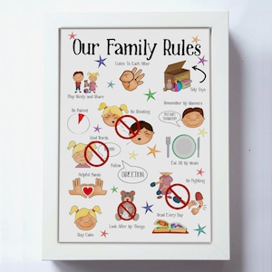 Kids, Behaviour Print, Digital File, Download, Kids Wall Art, Family Rules, Kids Rules, Playroom Rules, with pictures, ADD, Autism