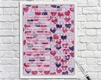 Girl's Reward Chart, Editable at home, Printable, Kids Star Chart, weekly tasklist, Kids Schedule, chore chart, kids jobs, Instant download