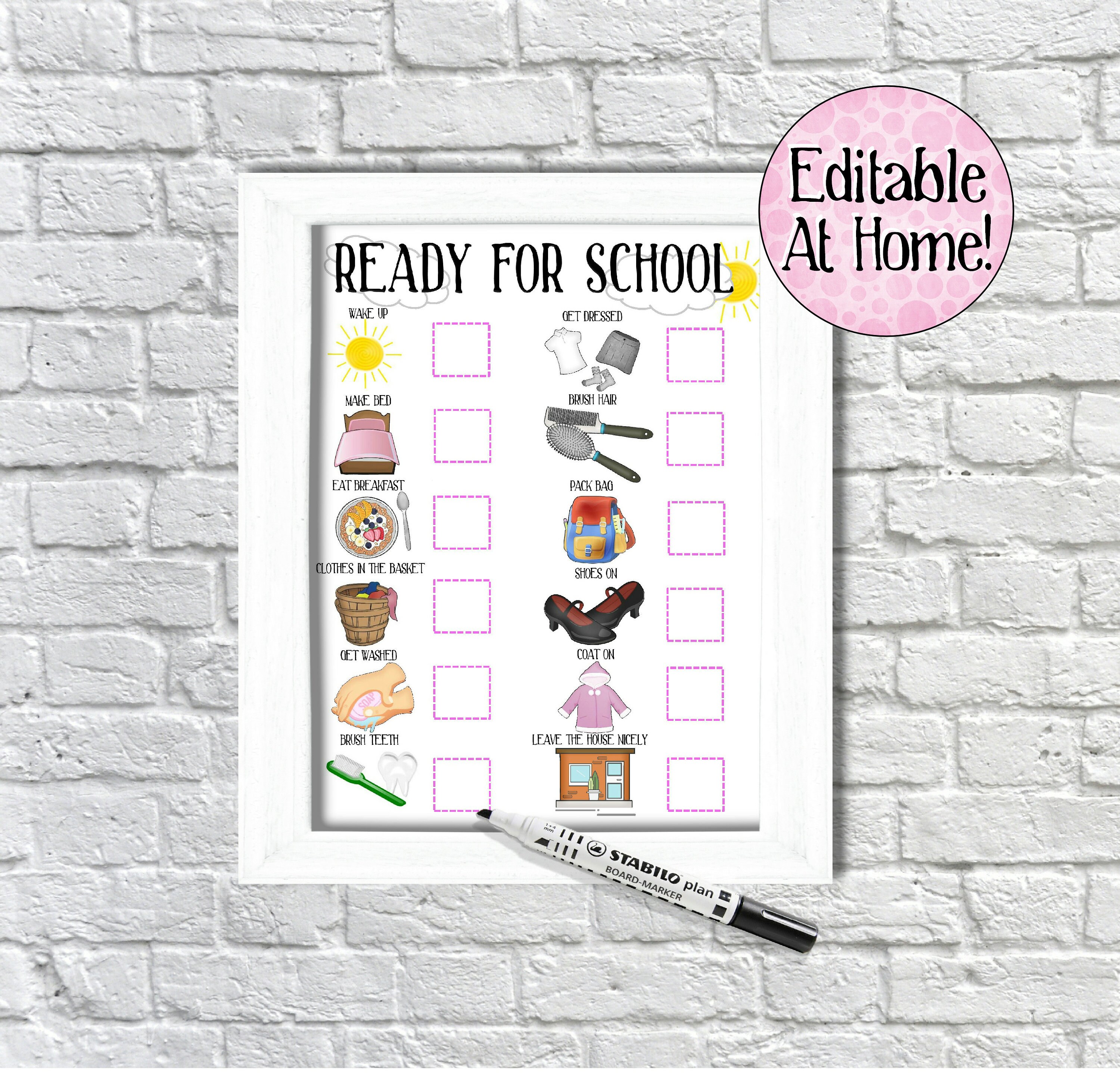 Ready For School Checklist Editable Routine Chart Visual Etsy Ready For School Checklist Editable Routine Chart Visual Etsy