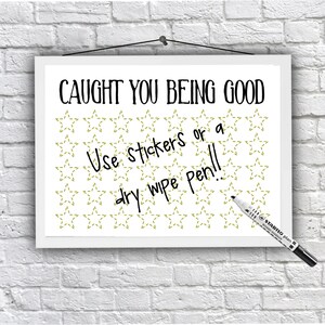 Star Chart, Caught you being good, Download, printable, sticker chart, dry wipe chart, kid&#39;s behaviour chart, print at home, Gold Stars