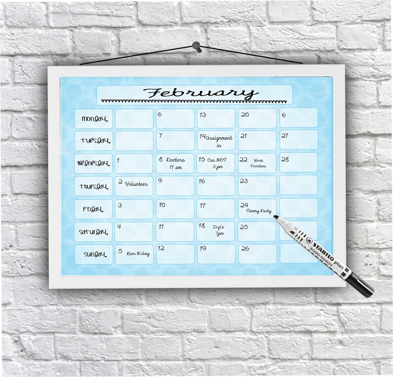 Large Printable Monthly Planner A3 Whiteboard Calender Dry Etsy