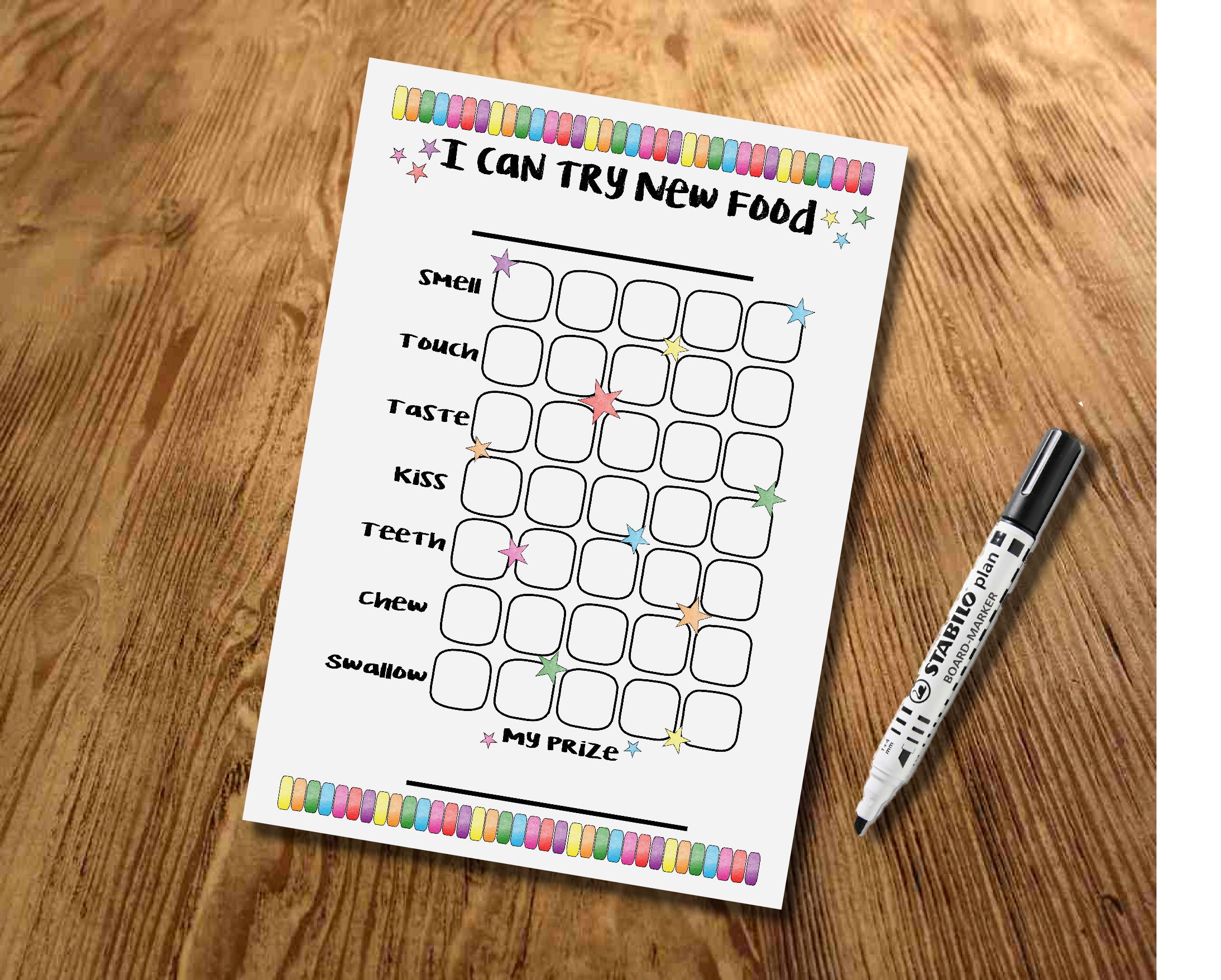 Kids Food Chart Food Therapy Try New Food Kids Taste Test Etsy