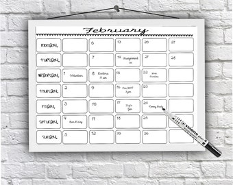 Download, Monthly planner, reusable calendar, dry erase board, printable, (11.7 x 16.5 in) family organisation, command centre, whiteboard