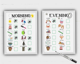 Kids Morning Routine, Kids Evening Routine, Bed time routine, Daily Planner, printable, Autism, ADHD, kids checklist, Toddlers, PECS
