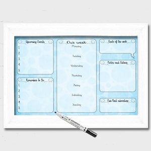Printable, blue weekly planner, Family planner, digital download, frame at home, (11.7 x 16.5 inches) Family organisation, command centre